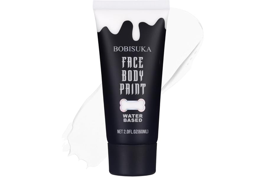 BOBISUKA White Face Body Paint, Water Based Face Painting for Art Theater Halloween Party Cosplay Clown SFX Makeup for Women Adults, Non-Toxic Washable