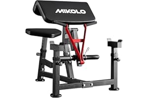 Mikolo Preacher Curl Bench, Plate Loaded Bicep Curl Machine, Bicep and Tricep Workout Equipment，2 in 1 Arm Training Machine f