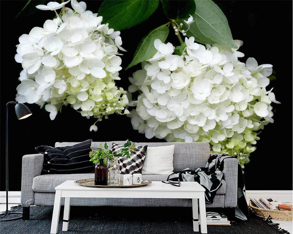 NIdezuiai Mural,Customize 4D Wallpaper White Hydrangea Garden Plant Series Hd Print Art Print Wall Painting Poster Picture Large Silk Mural for Living Room Bedroom Home Decor