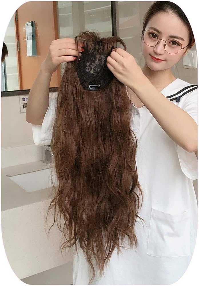 Middle Part Clip in Forehead Hairpiece Loose Curly Topper with 3D Neat Fringe for Full Head Wear Light Brown - Image 4