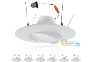 NUWATT 6 Inch 6 Pack White Trim Retrofit Gimbal LED Recessed Downlight, High Lumen, 1200lm, 16W, Selectable 5CCT 2700K,3000K,3500K,4000K,5000K Dimmable, Adjustable Lens Eyeball Light, ETL Listed