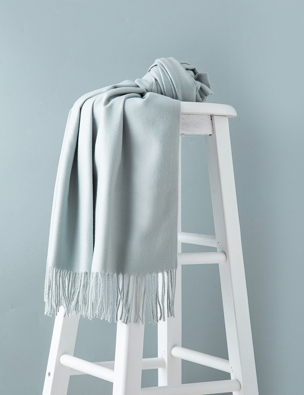 EVRFELAN Women Winter Warm Scarf Soft Cashmere Fringe Tassel Pashmina Pure Color Shawl Stole Wrap (Light grey)