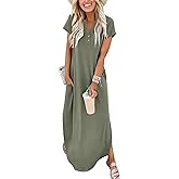 ANRABESS Women Summer Maxi Dress Casual Short Sleeve V Neck Button Up Loose Split Travel Dresses 2026 Beach Vacation Sundress