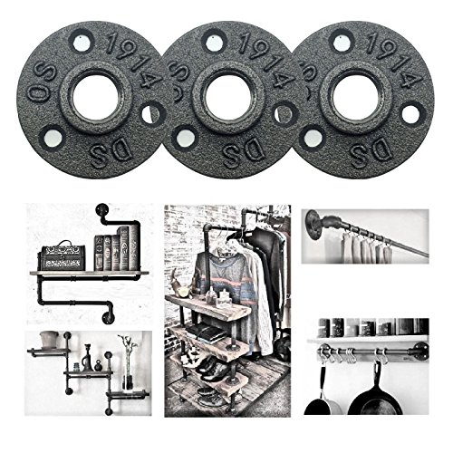 GreatBBA 10 Pcs 1/2 Inch Black Malleable Cast Iron Floor Flange Threaded Pipe Fittings Wall Mount for DIY Furniture Decor - Thumbnail 3