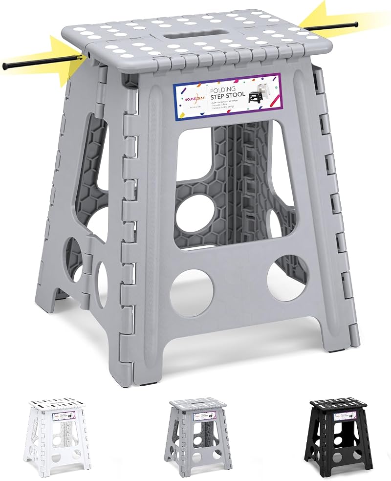 HOUSE DAY 16 inch Folding Step Stool Large Grey 300 lb Capacity
