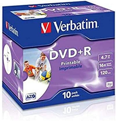 Verbatim 43508 16x Printable DVD+R 12cm 4.7GB Single Layer Jewel Case 10 Pack