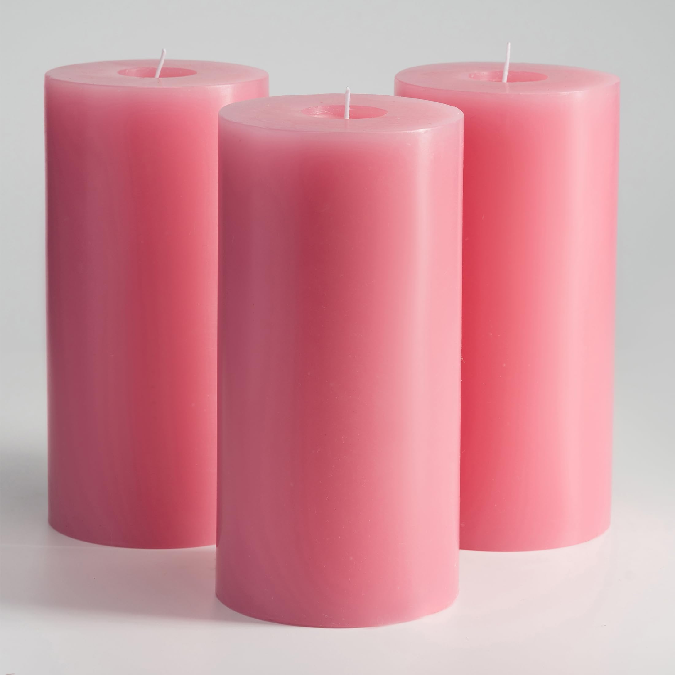 Memoward Pillar Candles Pink, Large Set of 3, Long Burning Time Approx. 75+ Hours, Clean Burning, Unperfumed, for Household, Celebrations and Catering Decoration, Dimensions 7.5 x 15 cm