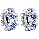 Doyafer 925 Sterling Silver Charms Purple Flower Zircon Silicone Spacer Beads Set For Women'S Charms Bracelets 2 Per Pack