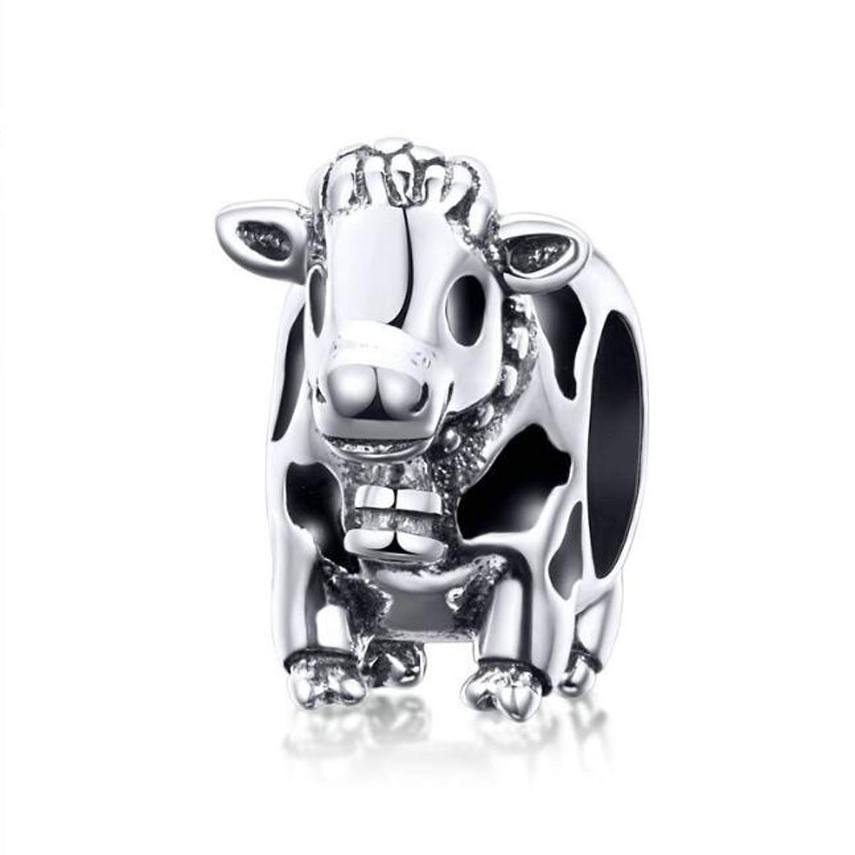 Animal Charm Beads 925 Sterling Silver Crystal Enamel Owl Charm Cow Animal Charms for Pandora Bracelet(Cow Charm Bead)
