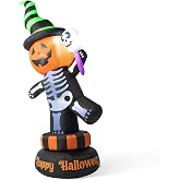 Glitzhome 6ft Halloween Inflatable Decoration Self-Rotating Skeleton Jack Built-in Lights Outdoor & Indoor Holiday Yard Decor Blow Up Festival Decor