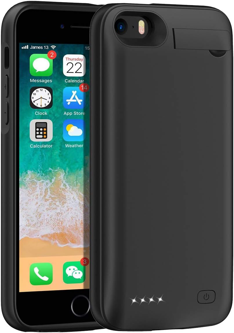 TOTOOSE Battery Case for iPhone SE 5SE 5 5S 4500mAh, Portable Power Bank Protective Cover Rechargeable Extended Battery Charger Case Battery Charging Protective Shell (Black)