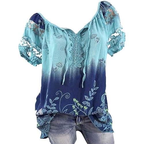 Tops for Women Summer,Blouse Shirts Floral Print V Neck Button Pocket Short Sleeve Summer Vintage Elegant Casual Tops