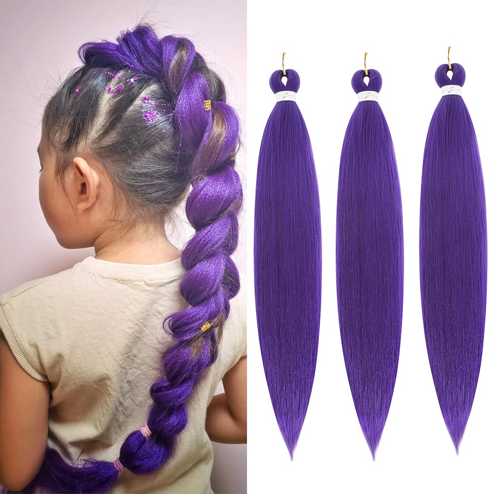 Purple Hair Extensions Pre Stretched Braiding Hair - 26 Inch Purple Hair For Braiding Hair Soft Yaki Texture 3 Packs Crochet Braids Hair Extensions for Black Women (Dark Purple) — image 1