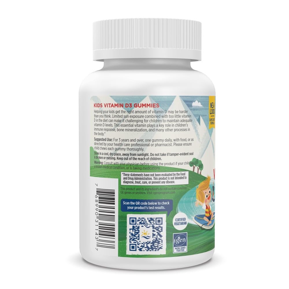 Nordic Naturals Vitamin D3 Gummies Kids, Wild Watermelon Splash - 60 Gummies - 400 IU Vitamin D3 - Bone Health, Healthy Immunity - Non-GMO, Vegetarian - 60 Servings