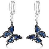 Butterfly Dangle Earrings 925 Sterling Silver Small Enamel Dripping Oil Butterflies Leverback Earring for Sensitive Ears Jewelry Mother Day for Women Girlfriend