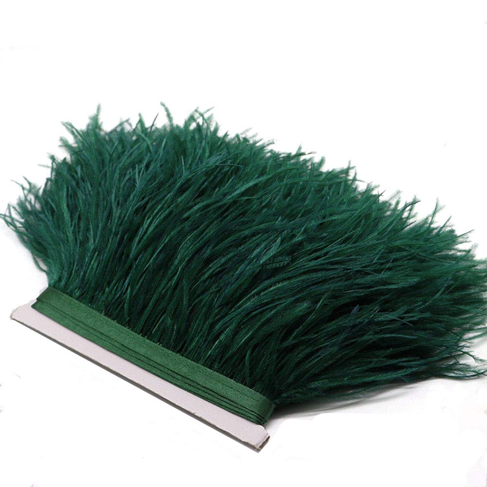 YEQIN Pack of 2 Yards Natural & Soft Ostrich Feathers Fringe Trims Ribbon - Used for Dress, Sewing Decoration, Craft Clothing, Boots, Wedding Decoration, DIY, Etc (Dark Green)
