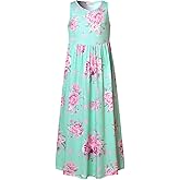 Perfashion Girls Maxi Dress,Cotton,Casual,Sleeveless/Long Sleeve Crew Neck 6-15Y