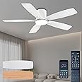 Ayaoty Ceiling Fans with Lights, 52 inch Low Profile Ceiling Fan with Light and Remote Control, Flush Mount, Reversible Motor, Dimmable, Noiseless, White Ceiling Fan for Bedroom, Indoor/Outdoor Use