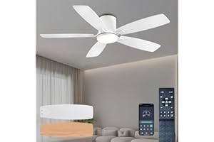 Ayaoty Ceiling Fans with Lights, 52 inch Low Profile Ceiling Fan with Light and Remote Control, Flush Mount, Reversible Motor, Dimmable, Noiseless, White Ceiling Fan for Bedroom, Indoor/Outdoor Use