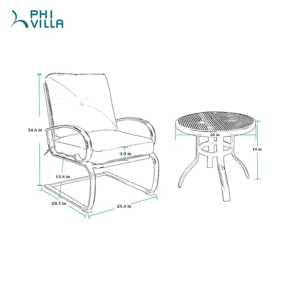 Phi Villa Patio Furniture Rocking 2 Chairs With Beige Cushions Small Side Bistro Table Outdoor Garden Furniture Set Of 3 Bistro Sets Patio Lawn Garden