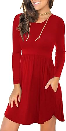 red long sleeve swing dress