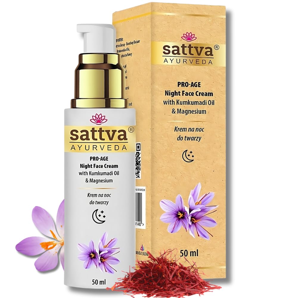Sattva Ayurveda Pro-Age Night Cream with Kumkumadi Oil & Magnesium - Anti-Ageing Face Cream Against Wrinkles & Redness - 98.1% Natural & Vegan, 50 ml