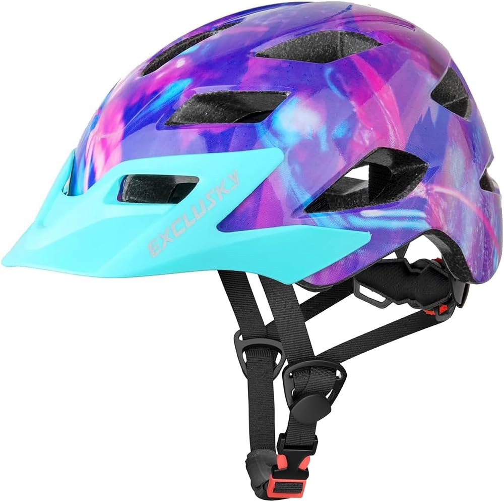 EXCLUSKY Kids Bike Helmet Purple 50-57cm CE Spinning Ventilation 5-13