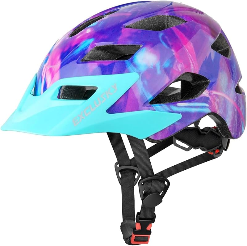 EXCLUSKY Kids Bike Helmet Purple 50-57cm CE Spinning Ventilation 5-13