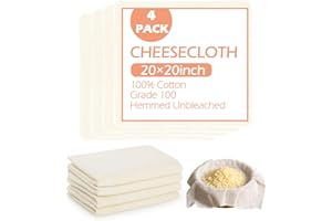 GeeRic Organic Cheesecloth for Straining 20x20 Inch, 4 PCS Grade 100 Cotton Cheese Cloths Reusable, Fabric Fine Mesh Cloth Un