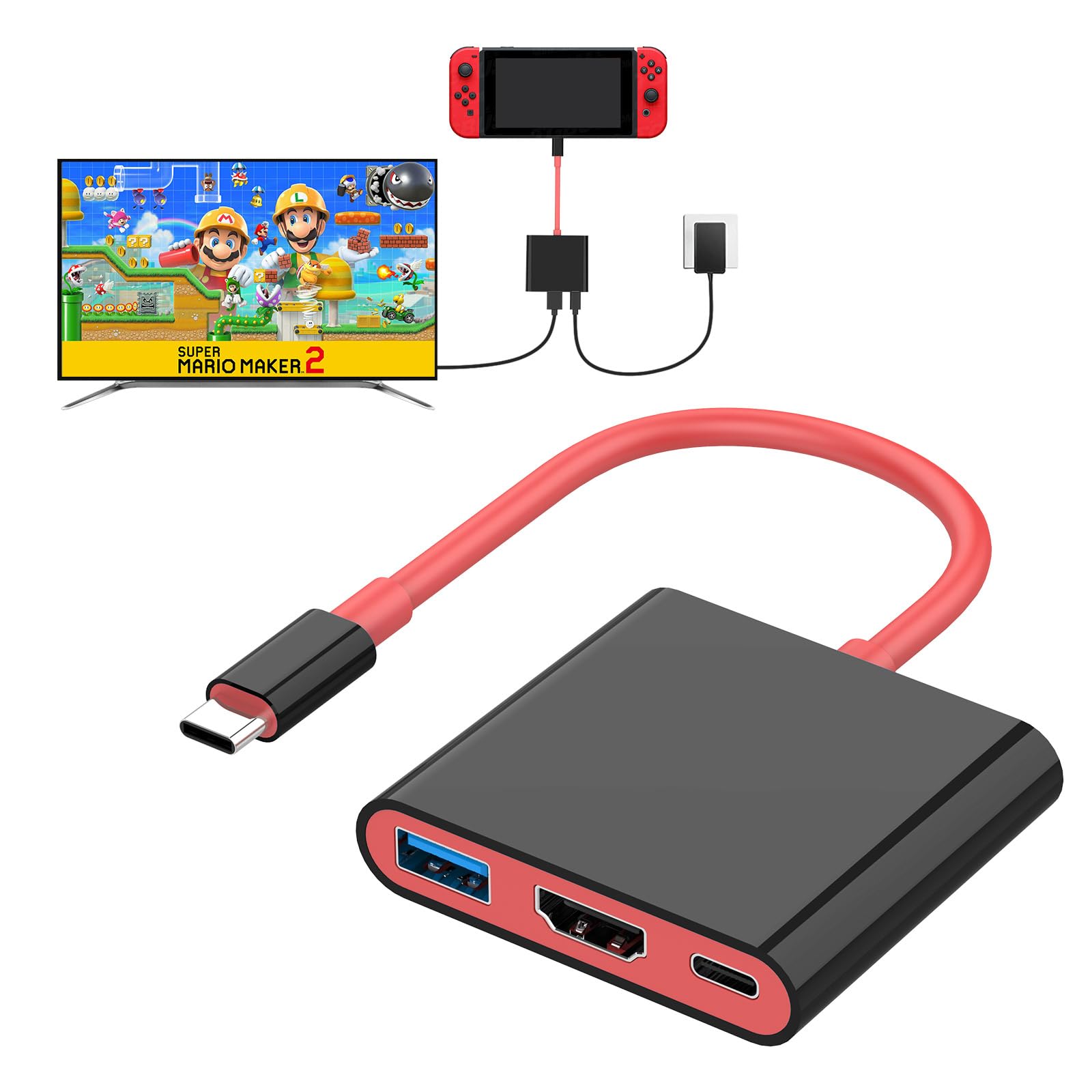 AHGEIIY Switch Dock Switch Docking Station for Nintendo, 4K 60HZ Switch TV Adapter Portable Tavel Dock for Steam Deck/Switch OLED USB C Hub with HDMI (NOT for Switch 2)