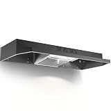 Zomagas Under Cabinet Range Hood 36 inch, Ducted/Ductless Vent Hood with 2 Speeds Fan, Black Range Hood with Rocker Button Control, Kitchen Hood 280CFM, Bright LED Light