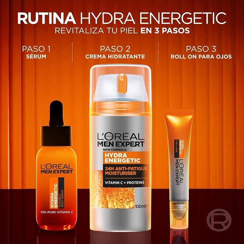 L'oréal men expert hydra energetic 24h creme hidratante antifadiga para homens, creme facial para uso diário, fornece energia, formato 100 ml,