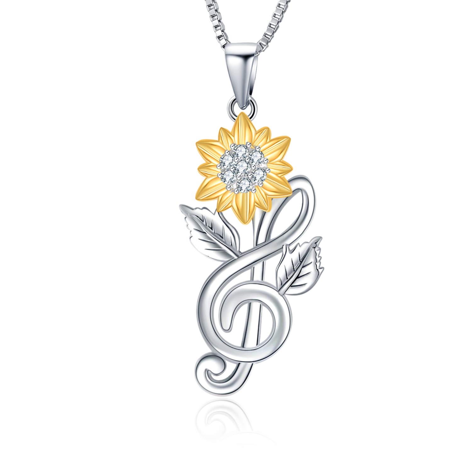 YAFEINI Sunflower Necklace 925 Sterling Silver 14K Gold Plated Music Note Sunflower Pendant Necklace Jewellery Gifts for Women Girlfriend Her