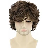 LeMarnia Men's Wigs 70s 80s TV Star Wigs for Men Light Brown Natural Layered Hippie Wig Halloween Costume Theme Party Wig