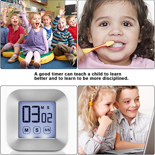 XREXS Touchscreen Digital Kitchen Timer Smart Large LCD Display Backlit Cooking Timer with Big Digits, Loud Alarm Clock, Count Down Up Timer, Magnetic and Back Stand (2 AAA Batteries Included) - Thumbnail 6