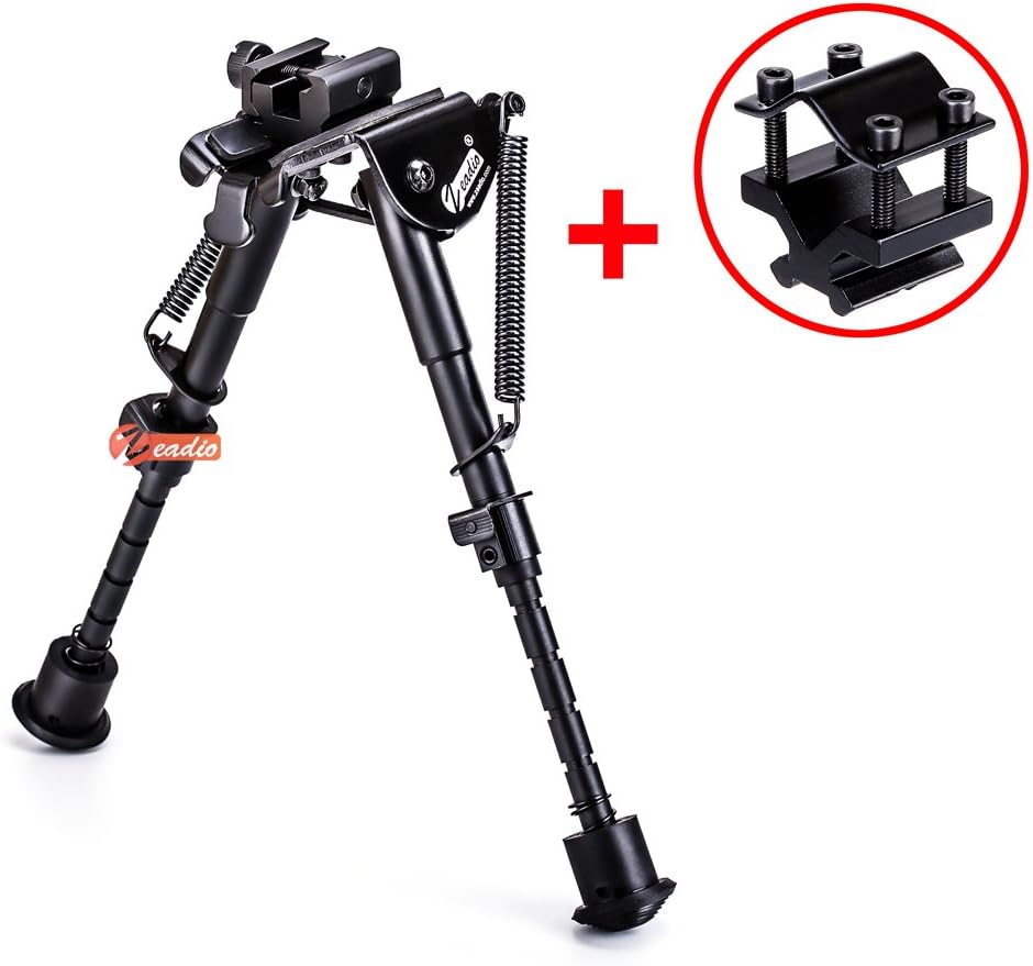 Zeadio 6" 9" Extendable Bipod with Universal Barrel and Picatinny/Weaver Rail Adapters for