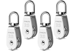 4PCS M25 Single Pulley Snatch Block 304 Stainless Steel Lifting Crane Swivel Hook