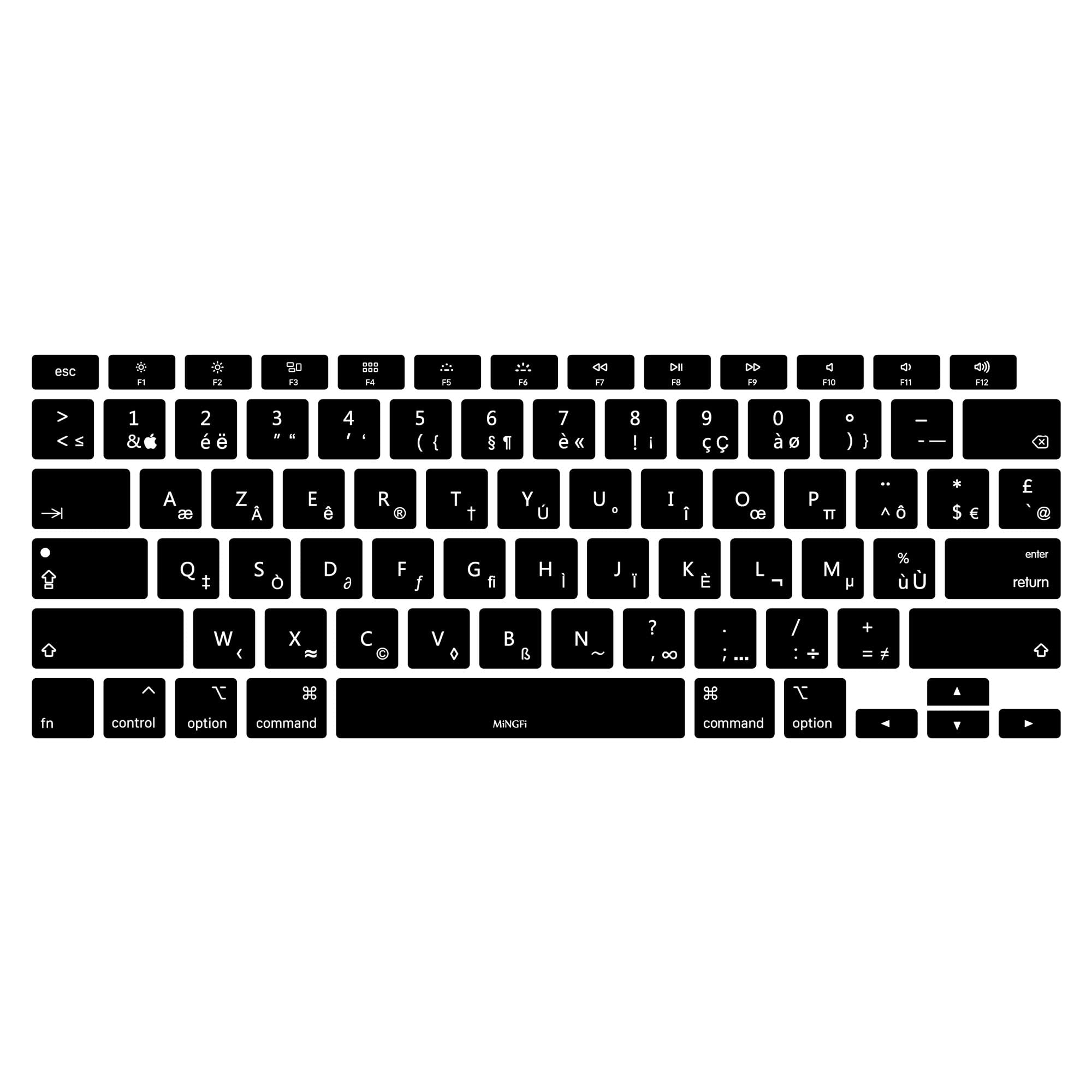 MiNGFi Silicone French AZERTY Keyboard Cover for MacBook Air 13" A2179 (2020), A2337 (M1, 2020–2022) US/ANSI Layout - Black