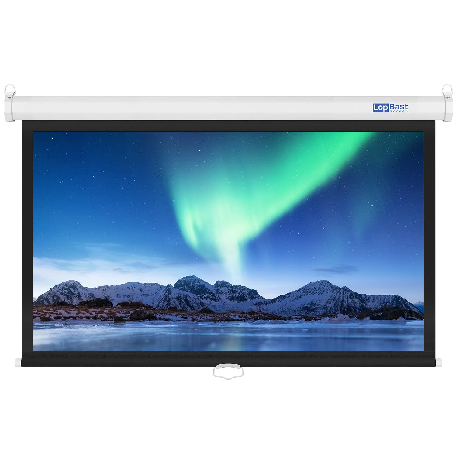 Photo 1 of LopBast Screen 100INCH Manual Pull Down White Projector Screen 16:9 1.2 Gain Retractable Auto-Locking 4K 8K 3D Ultra HD for Home Theater Movie Office Game Projection Screen