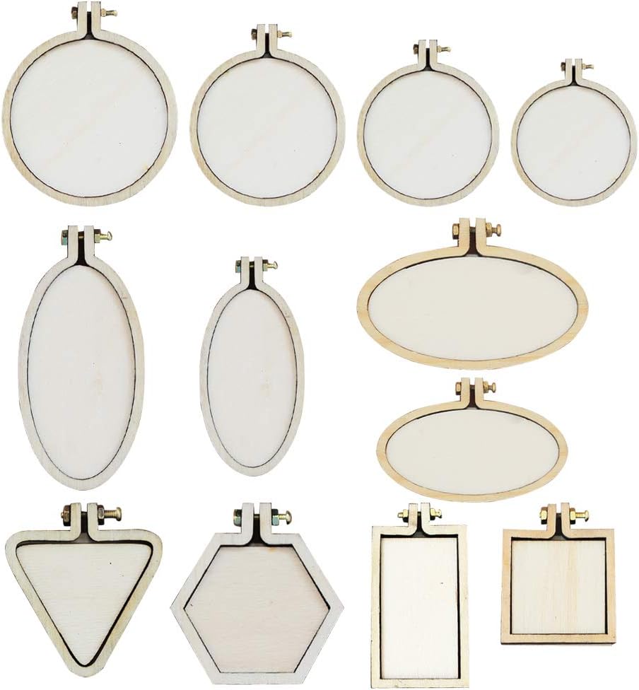Ibnotuiy 12PCS Wooden Mini Embroidery Hoop Frame Handmade Tiny Cross