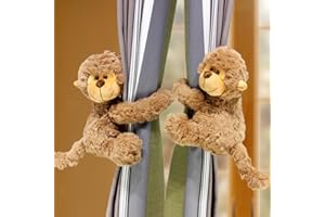 1 Pair Cute Magnetic Curtain Tiebacks Cartoon Animal Monkey Decorative Holdback for Bedroom Window Treatment (Light Brown)