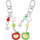 Teaaha 2PCS Cute Apple Keychain Charms Aesthetic Y2k Red Green Fruit Keyring Key Chain Metal Phone Purse Charm for Handbags, Apple Keychains Gifts for Women