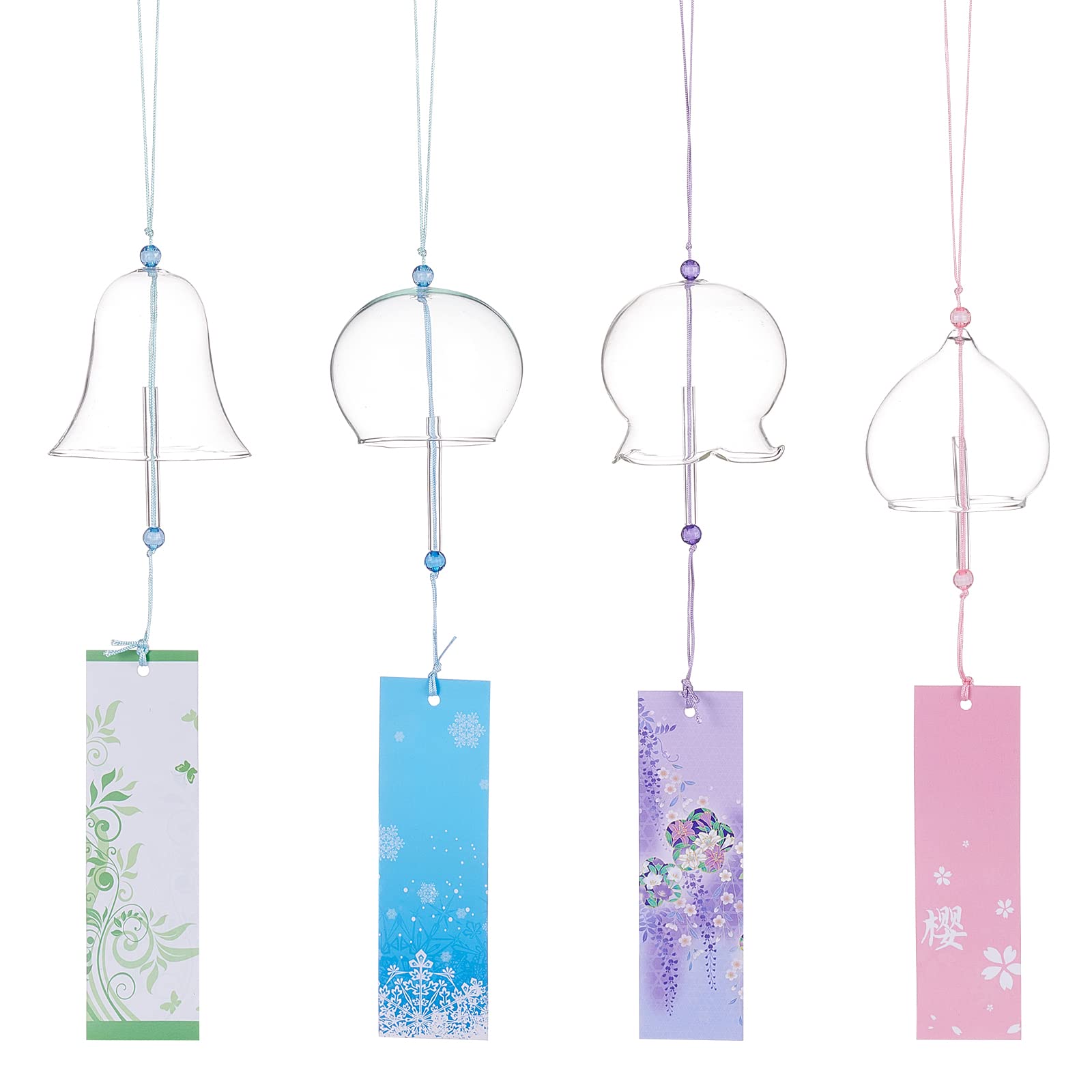 BENECREAT 4Pcs 4 Colors Japanese Wind Chimes, Handmade Glass Wind Bells Pendant for Home Garden Wedding Indoor Outdoor Decoration, About 41cm Long