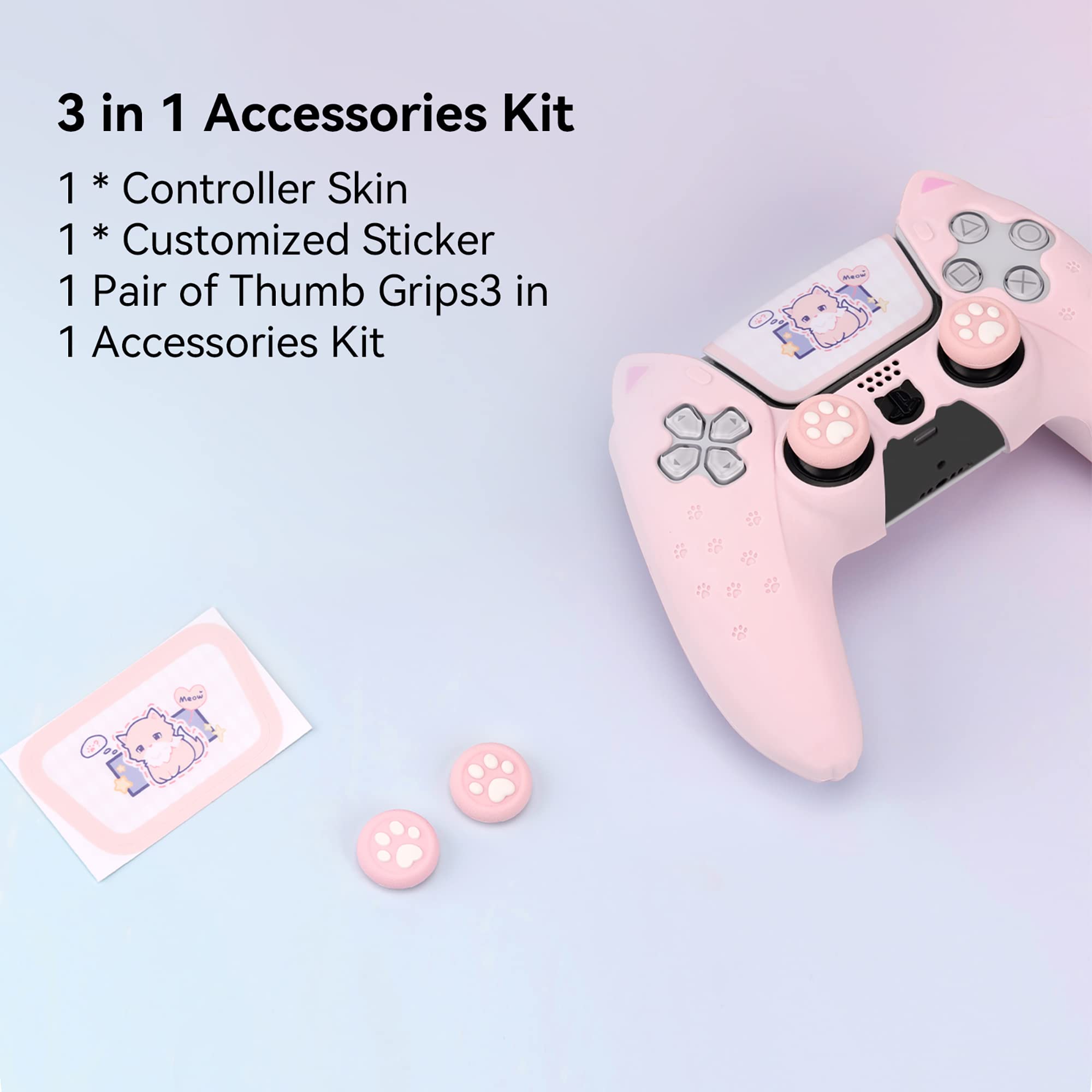 GeekShare Cat Paw PS5 Controller Skin Anti-Slip Silicone Skin Protective Cover Case for PlayStation 5 DualSense Wireless Controller (Pink)