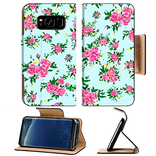Luxlady Premium Samsung Galaxy S8 Flip Pu Leather Wallet Case IMAGE ID: 25425938 Shabby chic rose pattern background with copyspace frame template