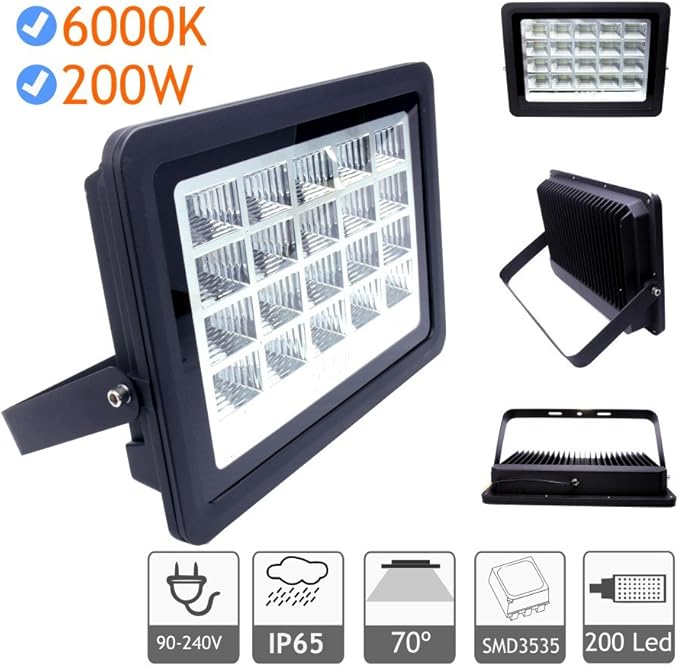 Foco proyector led exterior 200W 6000K negro 220V: Amazon.es ...