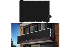 POYEE 4'×16' Black Balcony Privacy Screen Fence Cover UV Protection Weather Resistant Waterproof Shade Cloth for Outdoor Patio Apartment Backyard Porch Deck Railing with Zip Ties