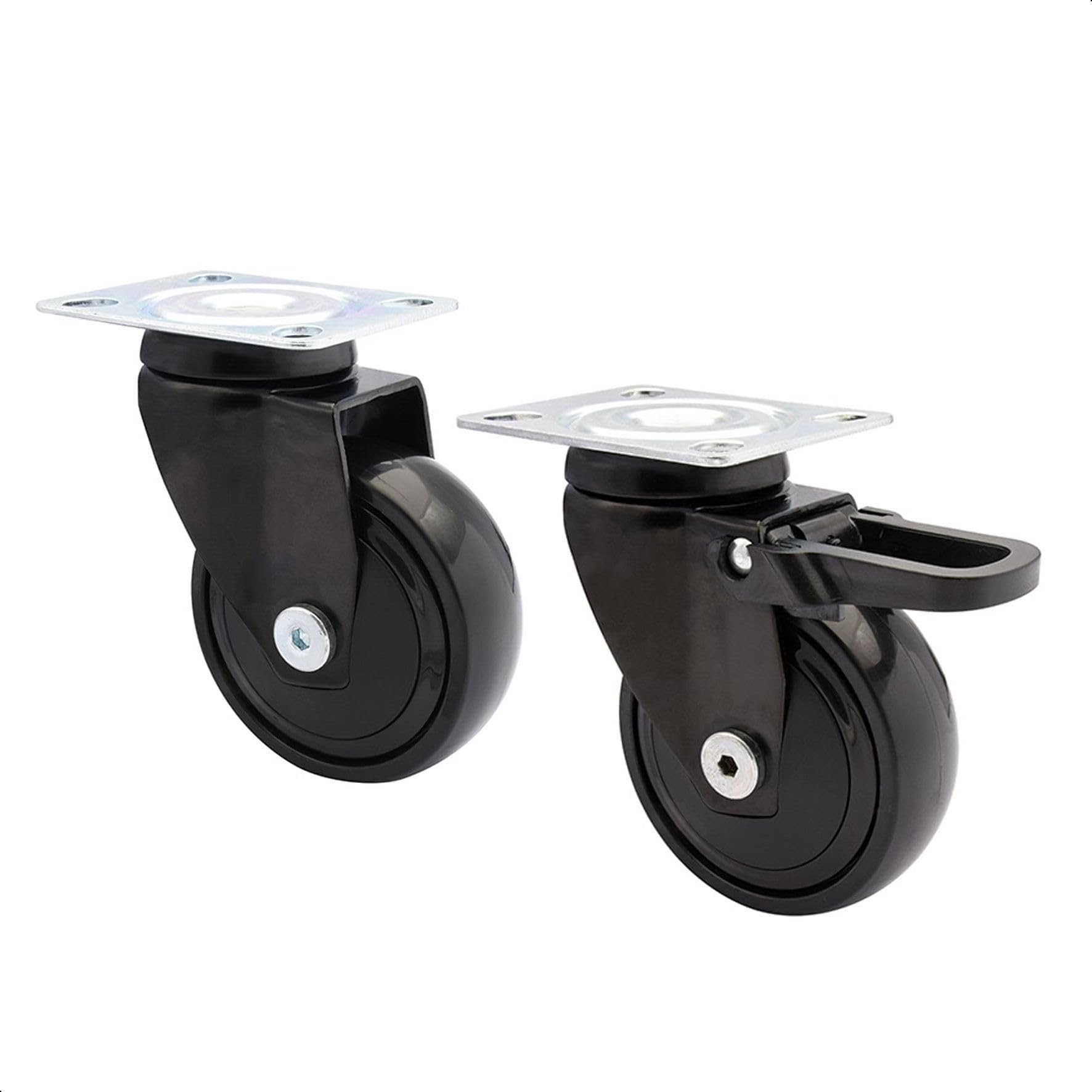 WAGNER design - 3C - swivel castors/furniture castors - 2pcs. set - black, soft tread, diameter Ø 75 mm, ball bearing, 1 castor without 1 with brakes, load capacity 75 kg/castor - 02227702