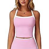 QBGJTD Womens Longline Sports Bras Cross Back Active Gym Yoga Padded Workout Crop Tank Top with Built in Bra