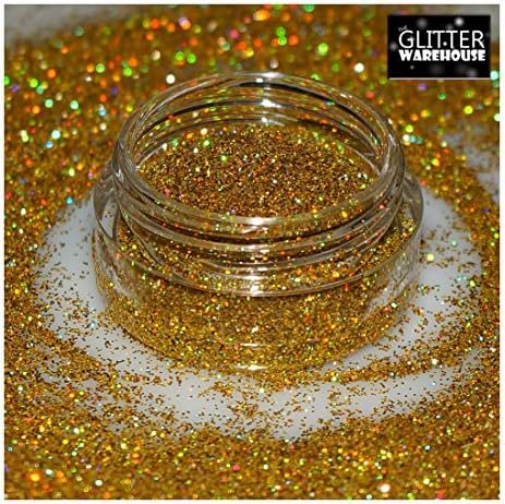 GlitterWarehouse Sunlight Gold 10g Jar Fine (.008") Holographic Solvent Resistant Cosmetic Grade Glitter. Great for Makeup, Body Tattoo, Nail Art and More!